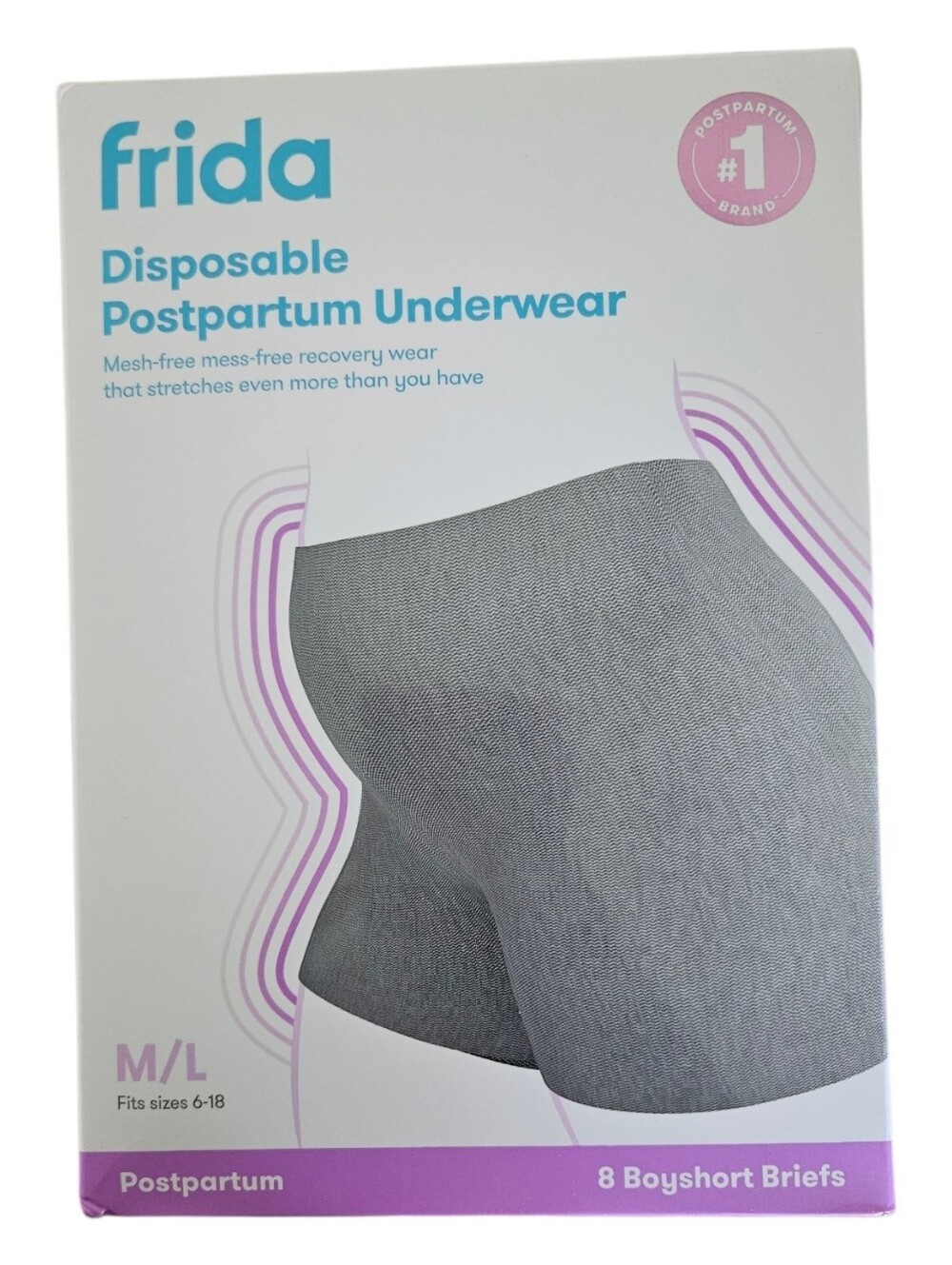 Frida Disposable Boyshort Postpartum Briefs Gray M/L Size (6–18) Underwear